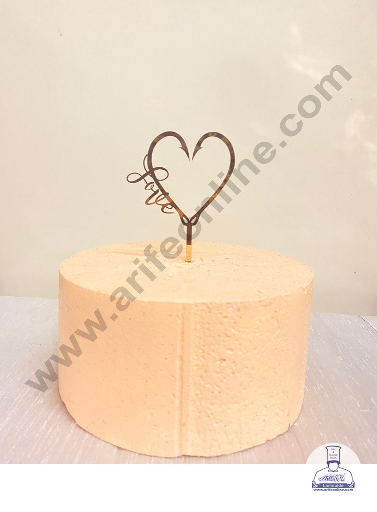 CAKE DECOR™ 5 inch Golden Love Acrylic Heart Cake Topper Cake And Dessert Decoration ( SBMT-1233 )