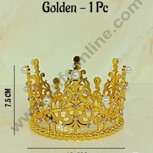 CAKE DECORβ’ Medium Plastic Pearl Crown Topper For Cake And Cupcake Decorations - Gold