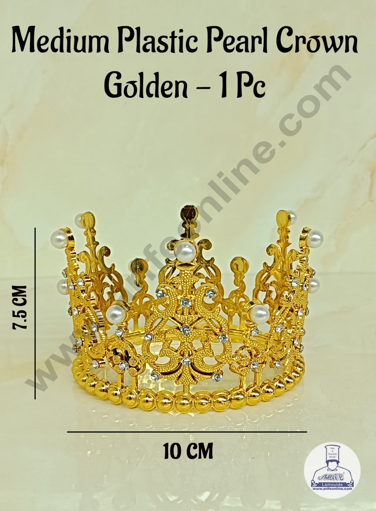 CAKE DECORβ’ Medium Plastic Pearl Crown Topper For Cake And Cupcake Decorations - Gold
