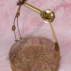 CAKE DECORβ’ Golden Metal Mesh Wired Gift Hamper Basket with Metal Rose on Handle ( SBSCS-M-001 )