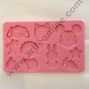 Cake Decor Mickey Mouse Doraemon Rabbit Cute Star Carrot Dog Desing Button And Rope Silicon Fondant And Gumpaste Mould Marzipan Mould