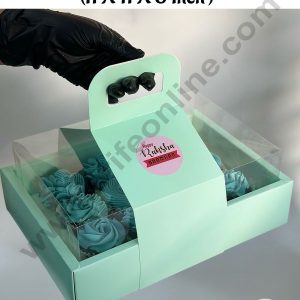 CAKE DECOR™ Handle Hamper Box With Transparent Lid ( Mint Green ) | Gift Box | Gift Bag With Handle (1 Pc Pack)