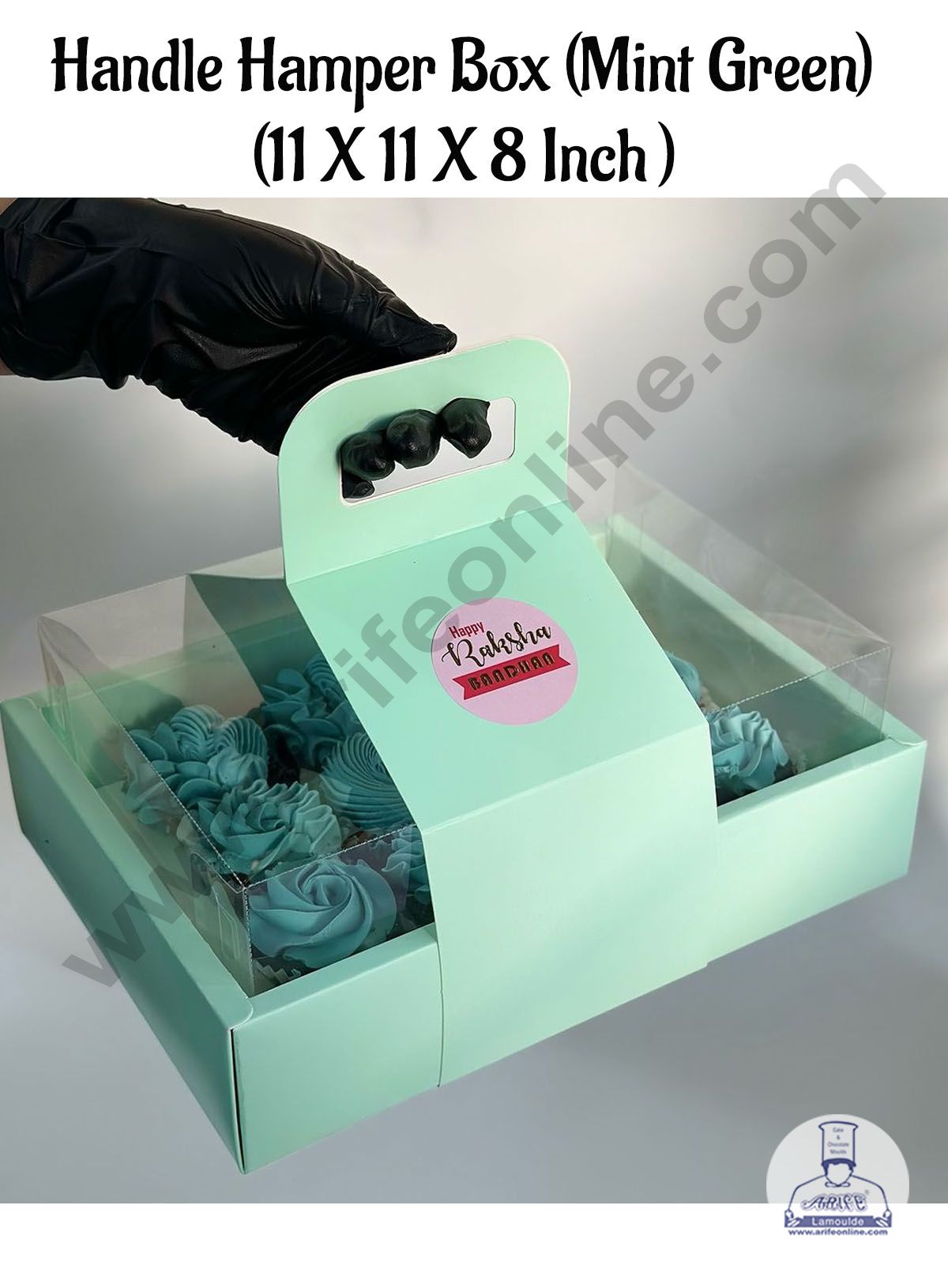CAKE DECORβ’ Handle Hamper Box With Transparent Lid ( Mint Green ) | Gift Box | Gift Bag With Handle (1 Pc Pack)