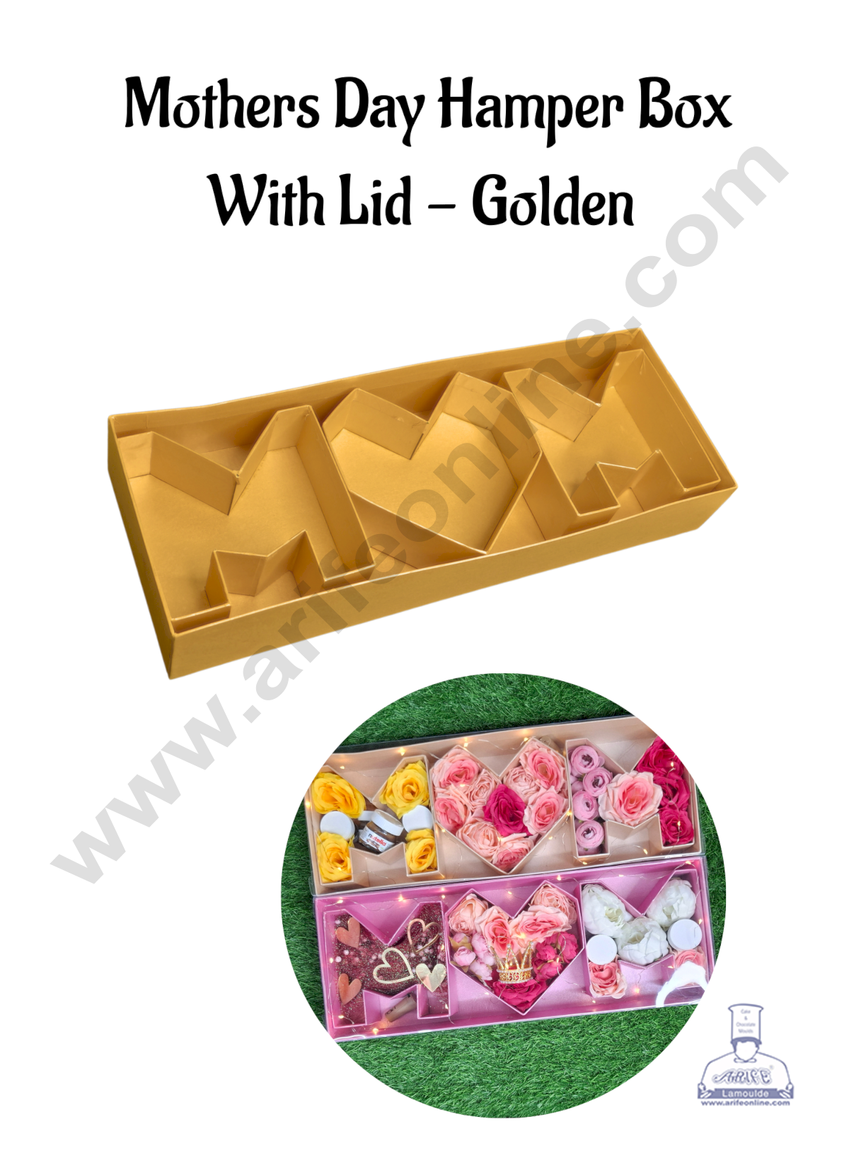 Elegant Mothers Day MOM Monogram Flower Gift Box with Transparent Lid (Golden) - CAKE DECORβ’