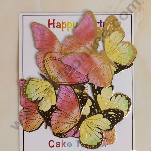 CAKE DECOR™ 8 Pcs Multi Colour Butterfly With Golden Border Paper Topper For Cake And Cupcake