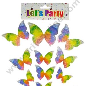 CAKE DECORβ’ 10 pcs Let's Party Glitter Multicolor Butterfly Paper Topper For Cake And Cupcake