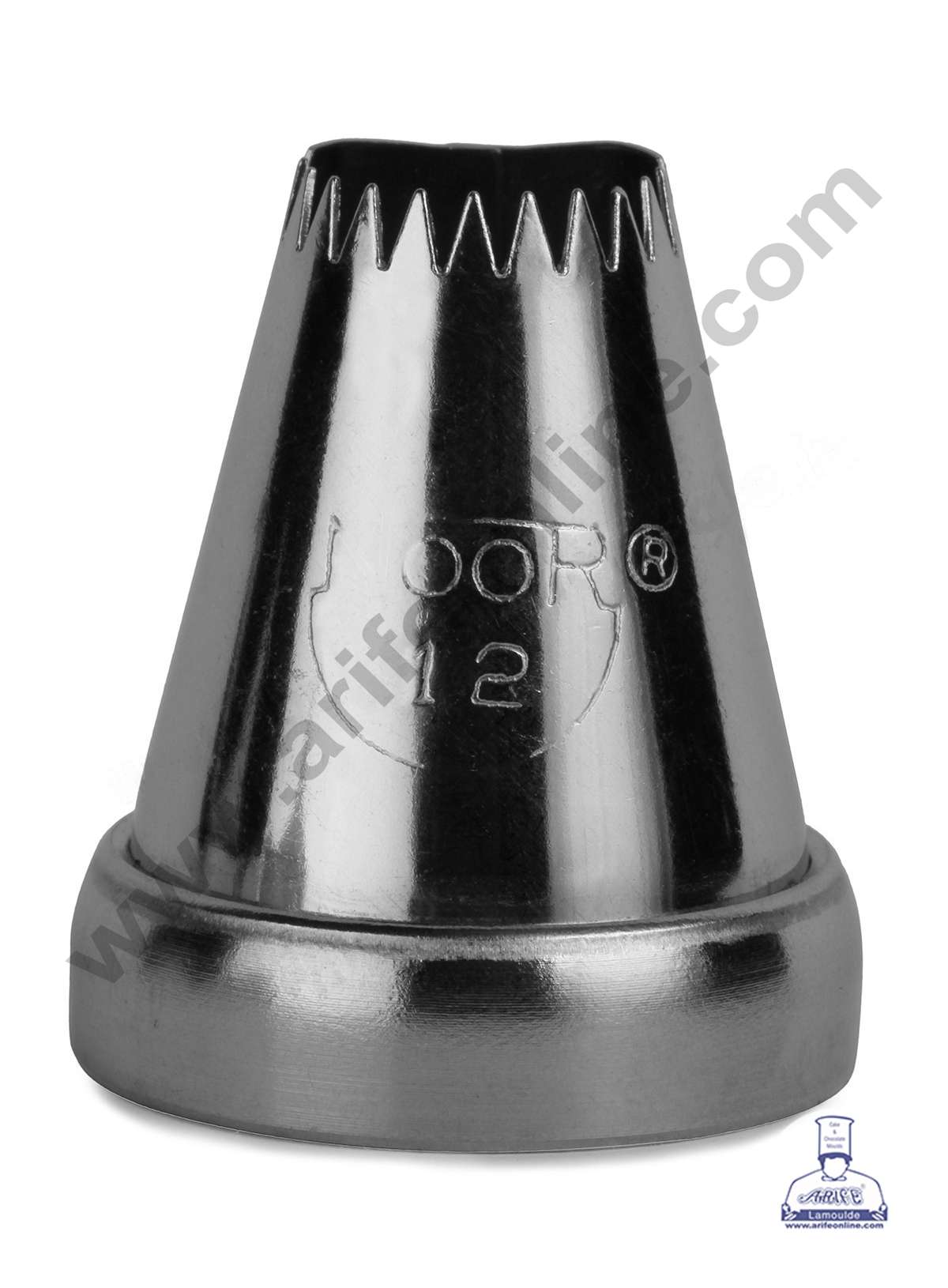 CAKE DECORβ’ Small Noor Nozzle - No. 12 Shells Design Piping Nozzle with Collar Ring