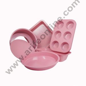 CAKE DECORβ’ 5-Piece Premium Non-Stick Bakeware Set - Round, Square, Muffin & Loaf Pans Perfect for Baking (Pink)
