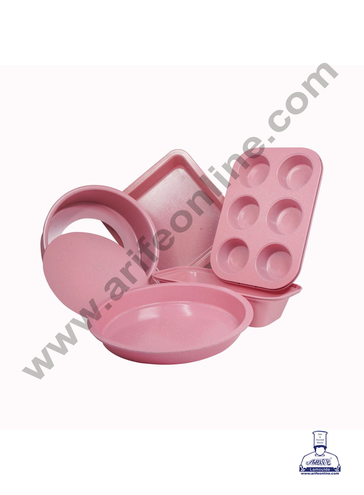 CAKE DECORβ’ 5-Piece Premium Non-Stick Bakeware Set - Round, Square, Muffin & Loaf Pans Perfect for Baking (Pink)