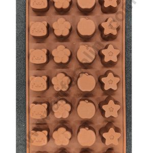 Cake Decor Silicon 28 Cavity Flower Star Cat Design Brown Chocolate Mould, Ice Mould, Chocolate Decorating Mould