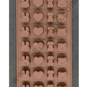 Cake Decor Silicon 28 Cavity Heart Bow Teddy Design Brown Chocolate Mould, Ice Mould, Chocolate Decorating Mould