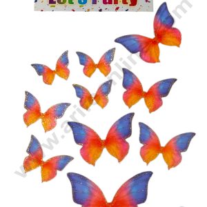 CAKE DECORβ’ 10 Pcs Let's Party Orange Shade With Blue Tips Glitter Butterfly Paper Topper For Cake And Cupcake