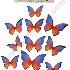 CAKE DECORβ’ 10 Pcs Let's Party Orange Shade & Blue Tips With Golden Outlines Butterfly Paper Topper For Cake And Cupcake