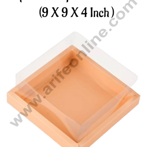 CAKE DECORβ’ Square Hamper Box In Orange Colour With Transparent Lid | Gift Box | Present Box - (1 Pcs)