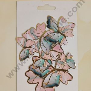CAKE DECOR™ 10 Pcs Pink & Green Marble Theme Butterfly With Golden Border Paper Topper For Cake And Cupcake