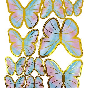 CAKE DECORβ’ 10 Pc Pink, White & Blue Butterfly Paper Toppers with Sticks for Cake and Cupcake Decorations