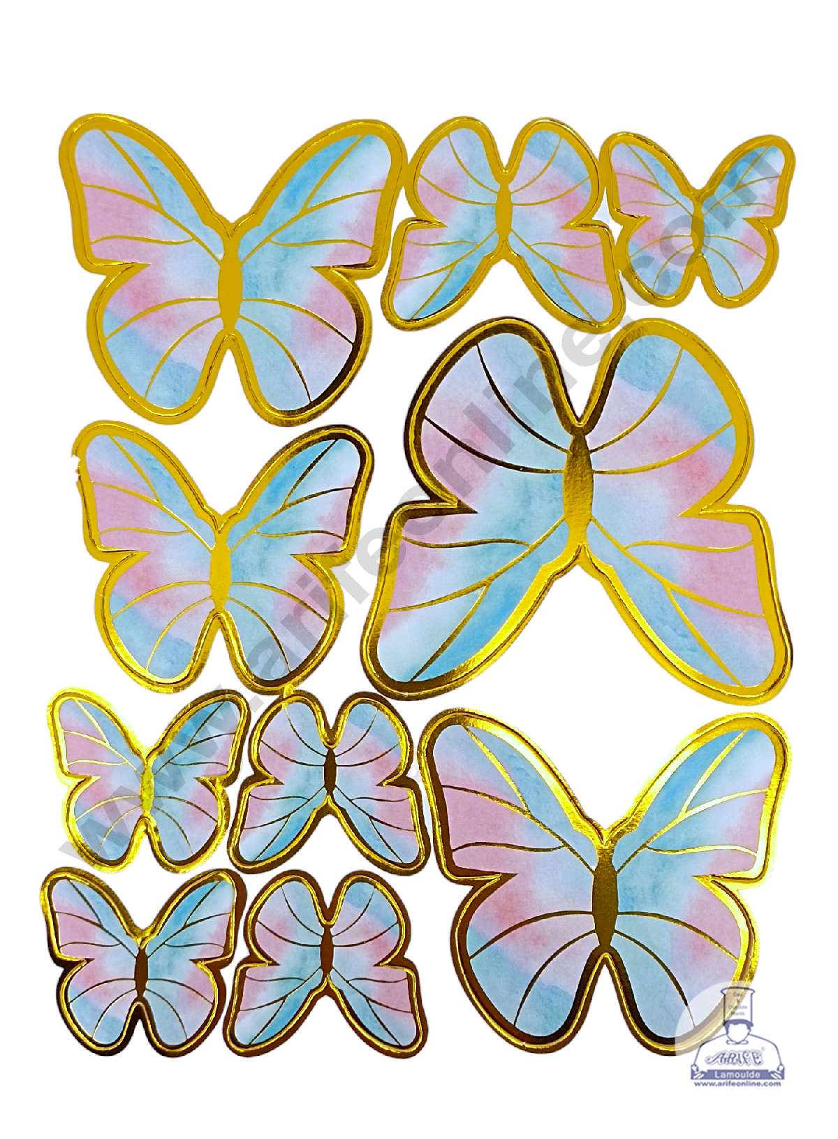 CAKE DECOR™ 10 Pc Pink, White & Blue Butterfly Paper Toppers with Sticks for Cake and Cupcake Decorations