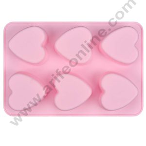 CAKE DECOR™ 6 Cavity Heart Shape Silicone Chocolate Mould | Soap, Resin, Candle and Muffin Mould.