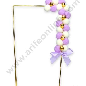 CAKE DECORβ’ Purple White Soft Balls & Gold Pearl Rectangle Metal Rod Cake Topper (SB-Rect-PWG)