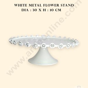 CAKE DECOR™ White Metal Cake Stand with Metal Rose Border | Dessert Stand | Cupcake Stand
