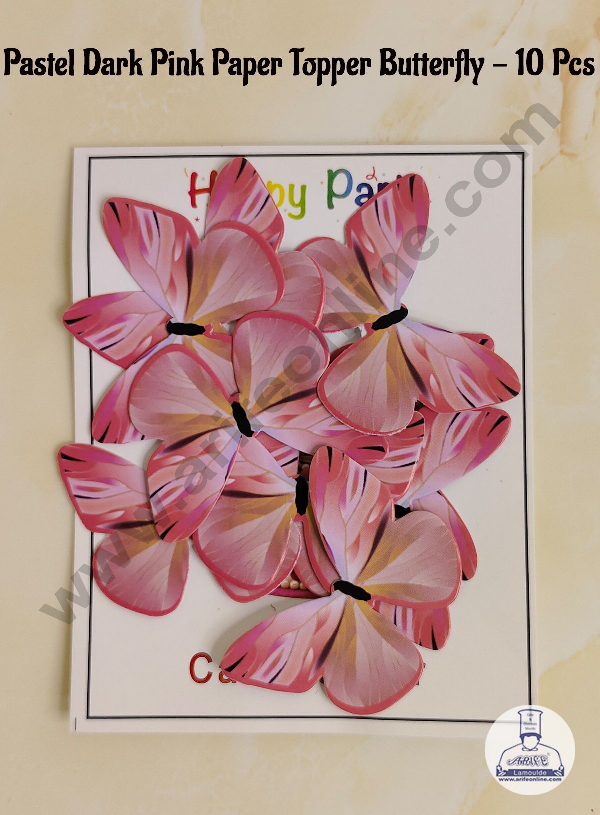 CAKE DECORβ’ 10 Pc Pastel Dark Pink Colour Butterfly Paper Topper For Cake And Cupcake Decoration