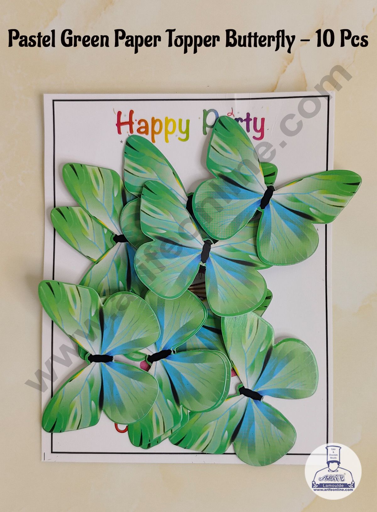 CAKE DECORβ’ 10 Pc Pastel Green Colour Butterfly Paper Topper For Cake And Cupcake Decoration