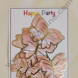 CAKE DECOR™ 10 Pcs Peach Marble Theme Butterfly With Golden Border Paper Topper For Cake And Cupcake