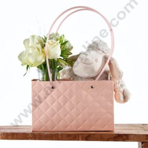 Peach Textured Tote Bag Hampers For Gifting And Flower Bouquets Foldable 1 Pcs Pack - CAKE DECORβ’