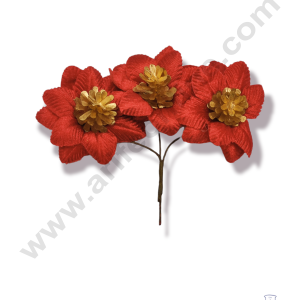 Cake Decor™  3 Pcs Big Velvet Blossom With Gold Gypsy – Red