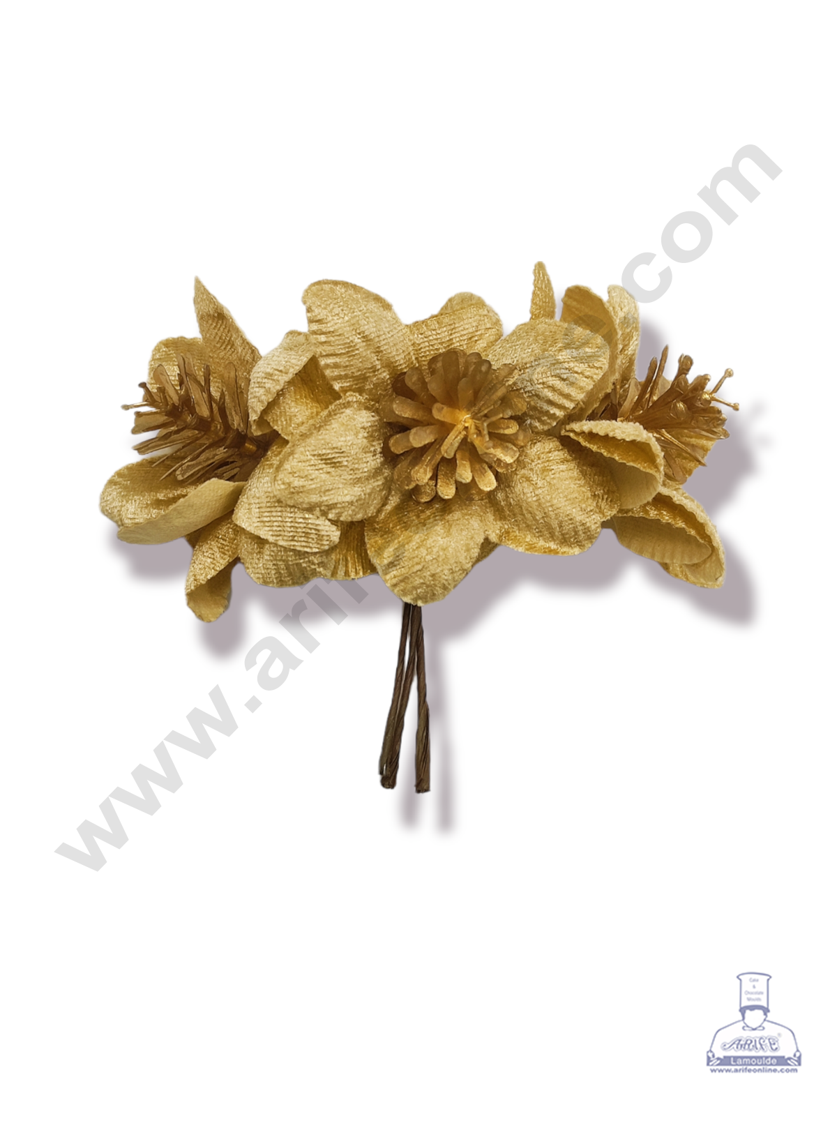 Cake Decor™ 3 Pcs Big Velvet Blossom With Gold Gypsy – Gold