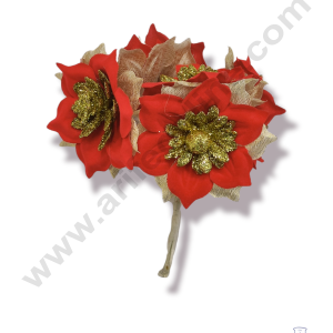 Cake Decor™  6 Pcs Big Red Gold Velvet Blossom With Gold Shimmer – Red