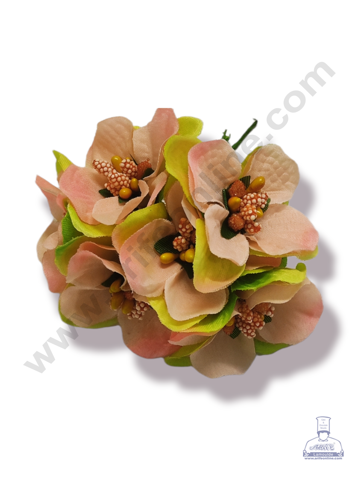 Cake Decor™ Medium Leaf Flowers With Pollen Bunch of 6 Pcs – Peach
