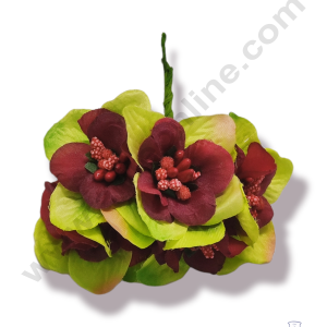 Cake Decor™  Medium Leaf Flowers  With Pollen Bunch of  6 Pcs – Red