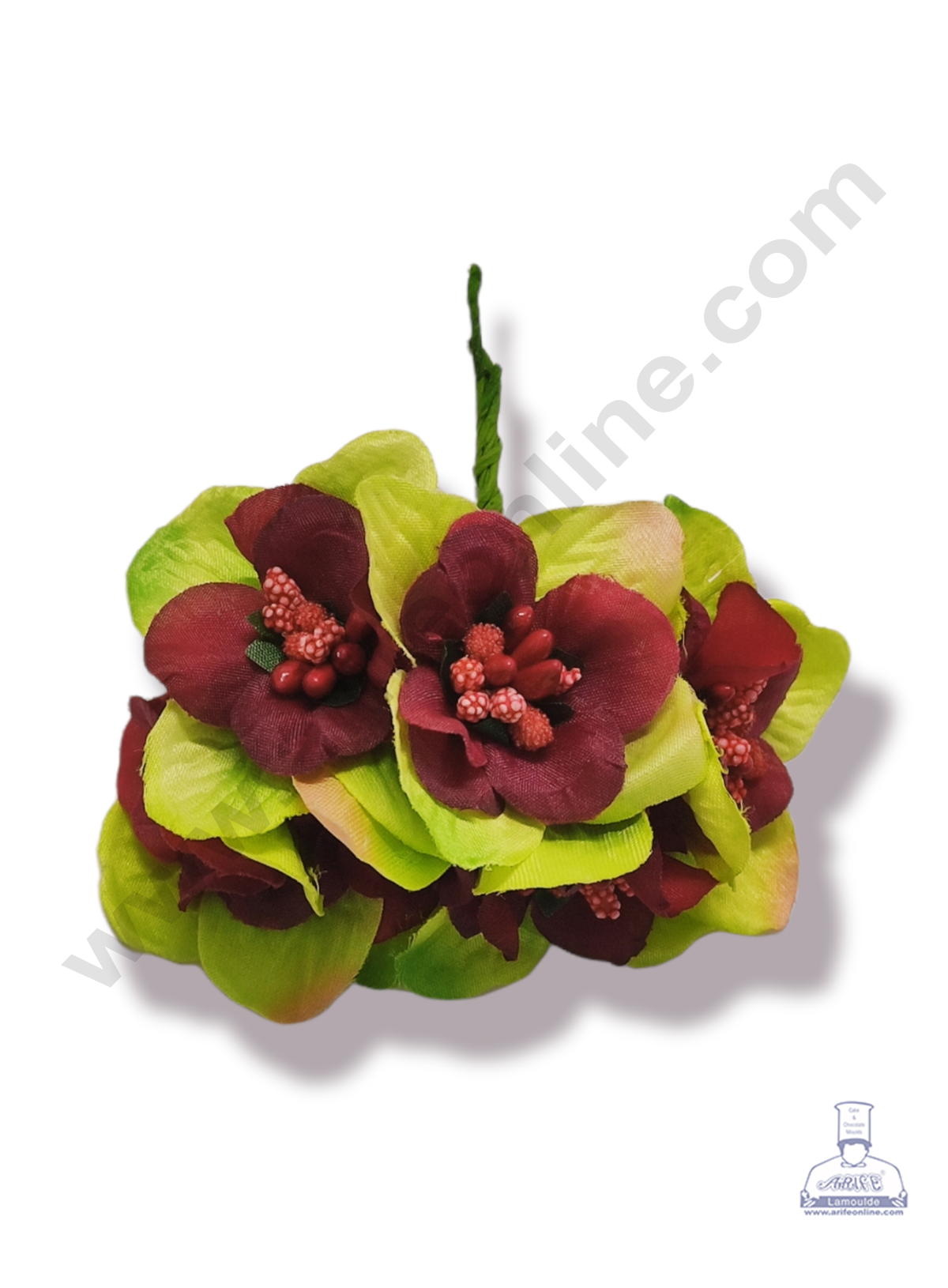 Cake Decor™ Medium Leaf Flowers With Pollen Bunch of 6 Pcs – Red