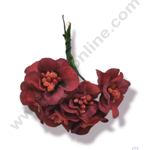 Cake Decorβ’ Medium Blossom Flower With Pollen Bunch of 6 Pcs β Red