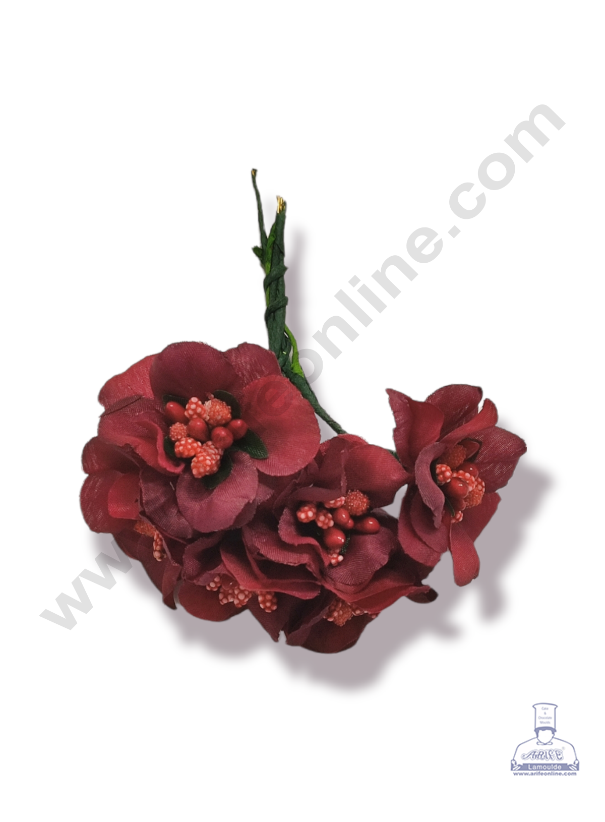 Cake Decor™ Medium Blossom Flower With Pollen Bunch of 6 Pcs – Red