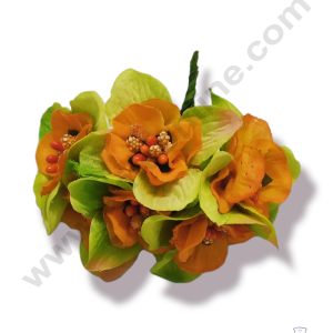 Cake Decor™  Medium Leaf Flowers  With Pollen Bunch of  6 Pcs – Orange