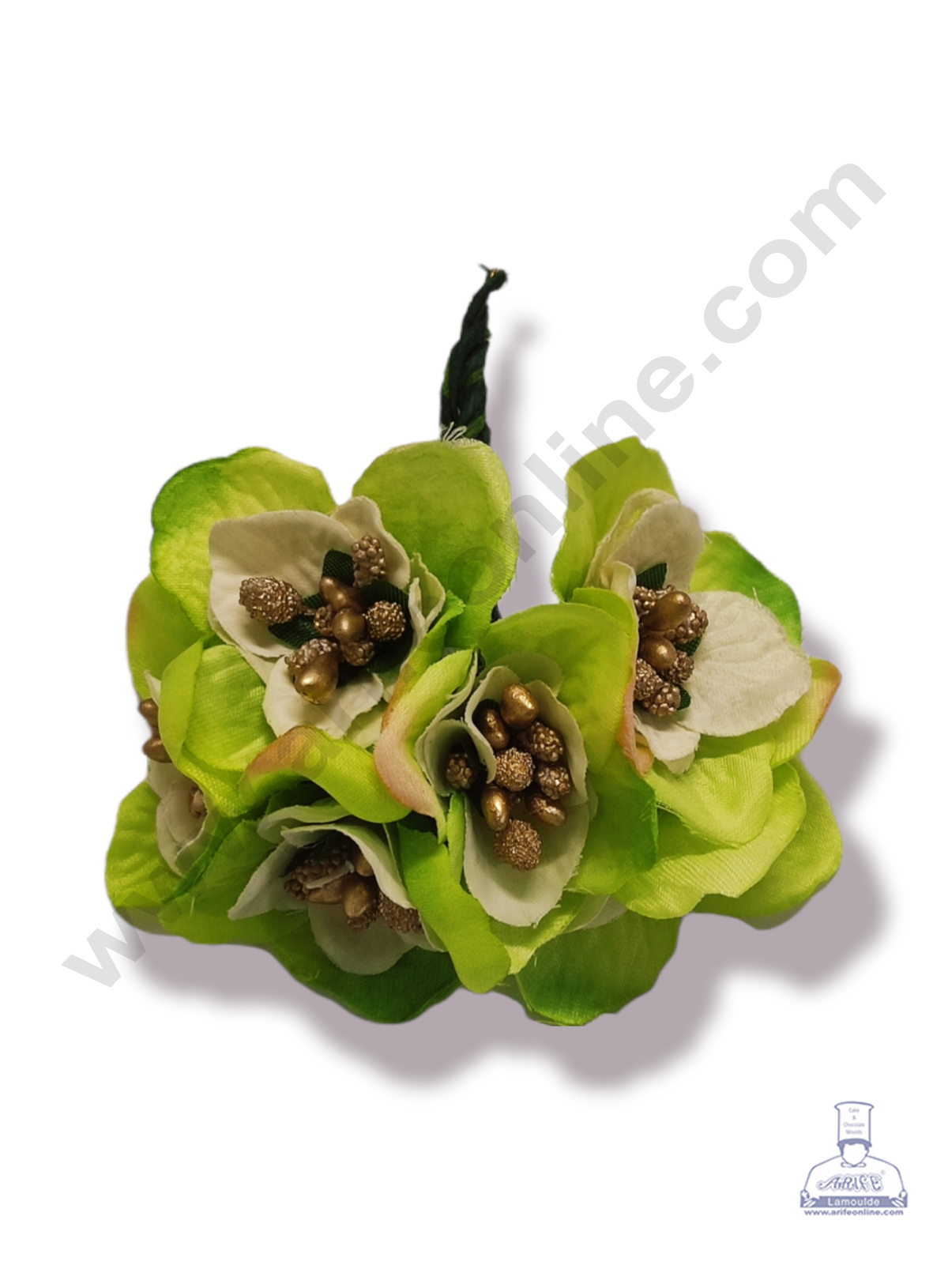 Cake Decorβ’ Medium Leaf Flowers With Pollen Bunch of 6 Pcs β Green