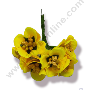 Cake Decorβ’ Medium Blossom Flower With Pollen Bunch of 6 Pcs β Yellow