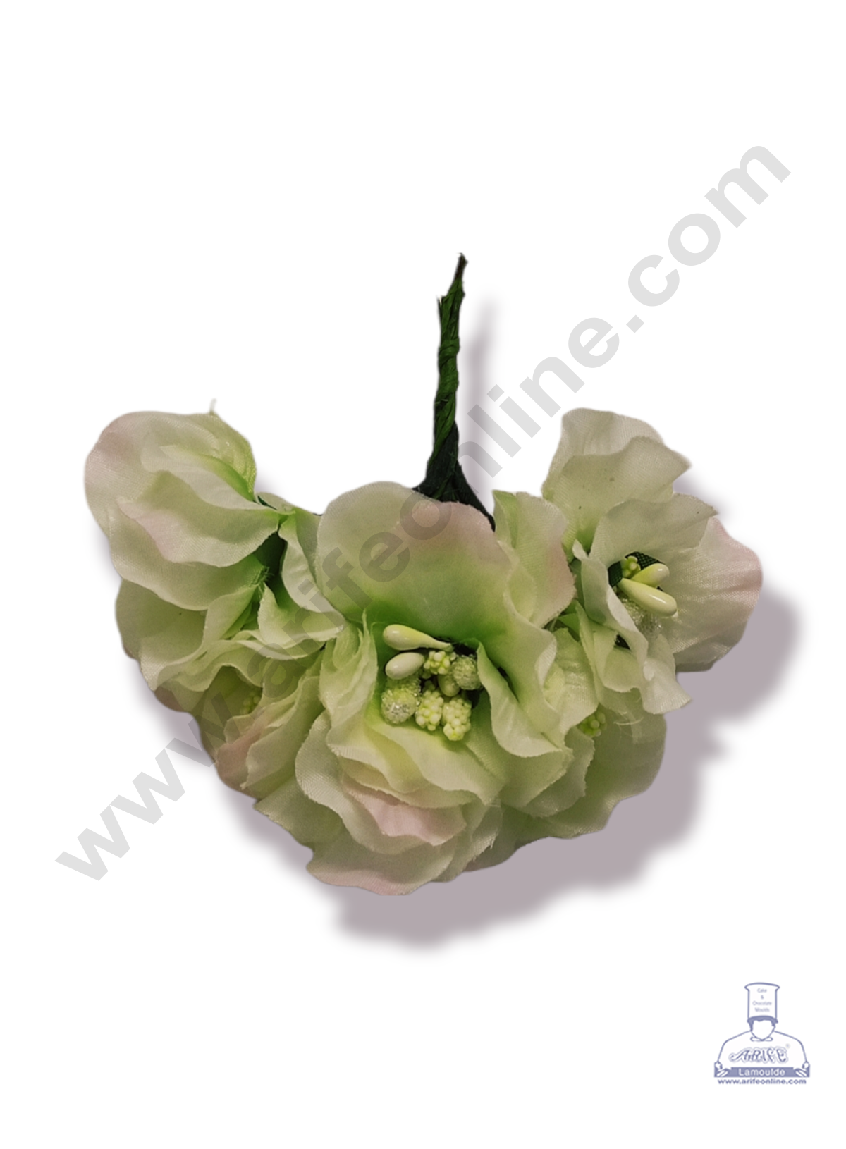 Cake Decor™ Medium Blossom Flower With Pollen Bunch of 6 Pcs – White With Pink Shadow