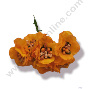 Cake Decorβ’ Medium Blossom Flower With Pollen Bunch of 6 Pcs β Orange