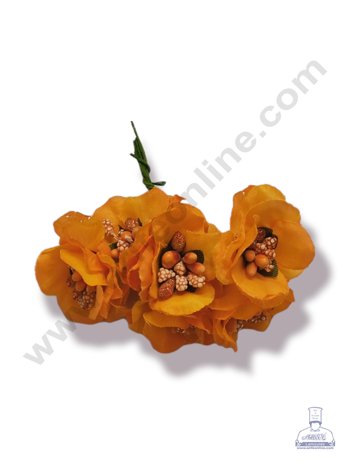 Cake Decorβ’ Medium Blossom Flower With Pollen Bunch of 6 Pcs β Orange