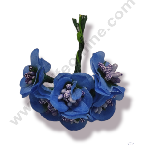 Cake Decorβ’ Medium Blossom Flower With Pollen Bunch of 6 Pcs β Blue