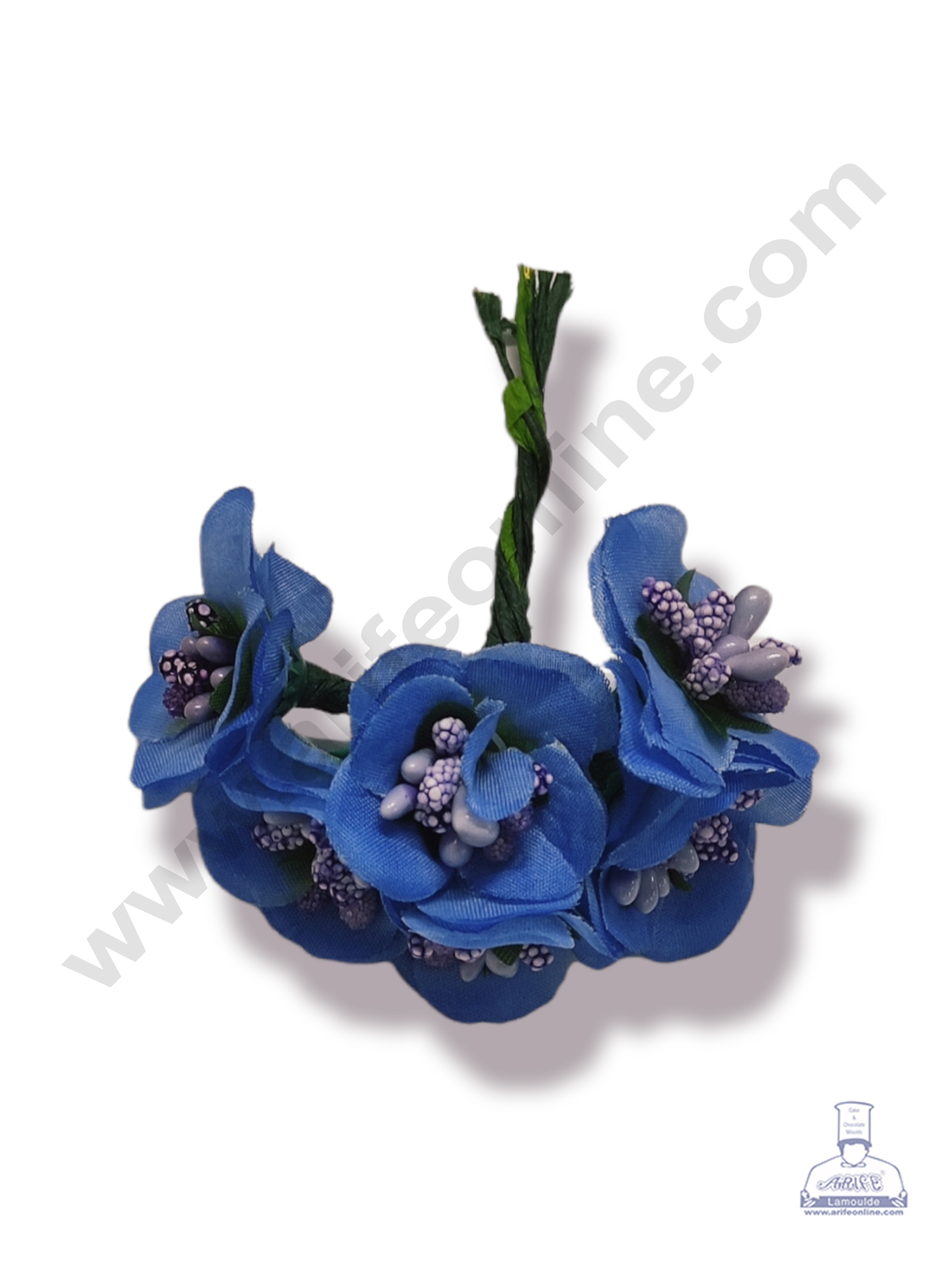 Cake Decorβ’ Medium Blossom Flower With Pollen Bunch of 6 Pcs β Blue