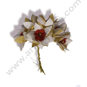 Cake Decor™  5 Petal Star Flower With Gold Bead Bunch of 6 Pcs – Red White & Golden Petal