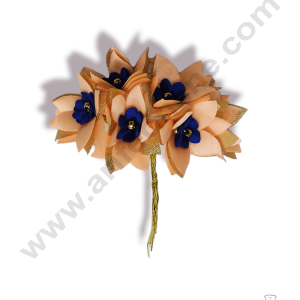 Cake Decor™  5 Petal Star Flower With Gold Bead Bunch of 6 Pcs – Blue Peach & Golden Petal