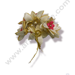 Cake Decor™  5 Petal Star Flower With Gold Bead Bunch of 6 Pcs – Pink White & Golden Petal