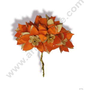 Cake Decor™  5 Petal Star Flower With Gold Bead Bunch of 6 Pcs – Orange & Golden Petal