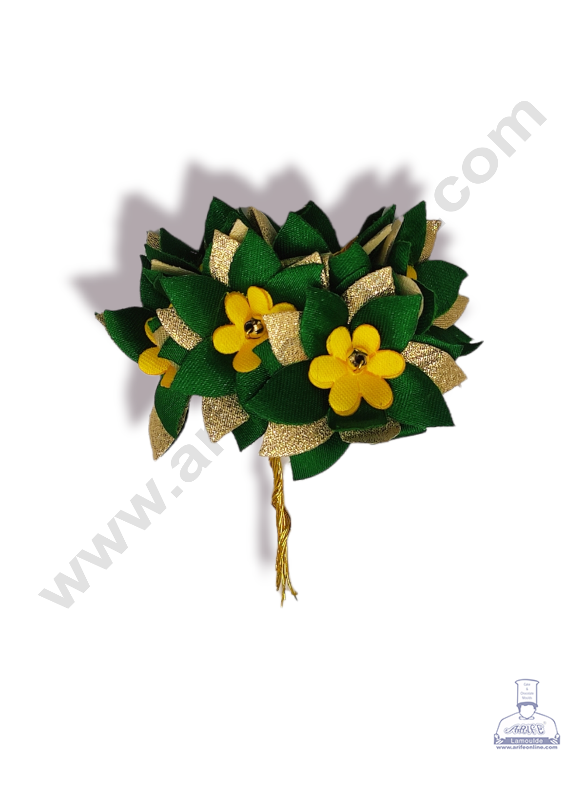 Cake Decorβ’ 5 Petal Star Flower With Gold Bead Bunch of 6 Pcs β Yellow Green & Golden Petal
