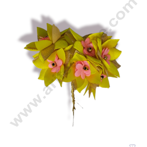 Cake Decor™  5 Petal Star Flower With Gold Bead Bunch of 6 Pcs – Pink Yellow & Golden Petal